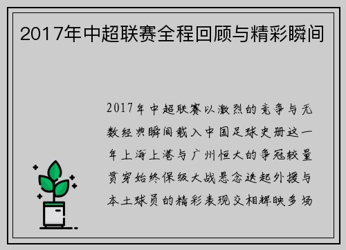 2017年中超联赛全程回顾与精彩瞬间